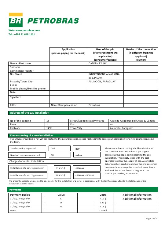 Paraguay Petrobras Paraguay Operations and Logistics gas company business utility bill template in Word and PDF formats